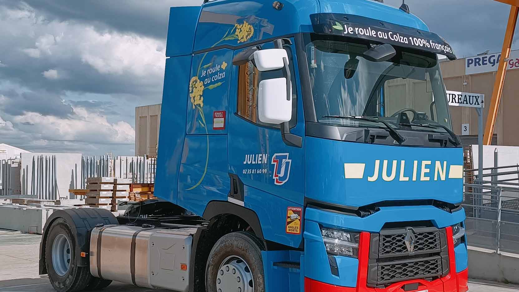 Camion au bio-carburant pour Prega Normandie à Criquebeuf-sur-Seine