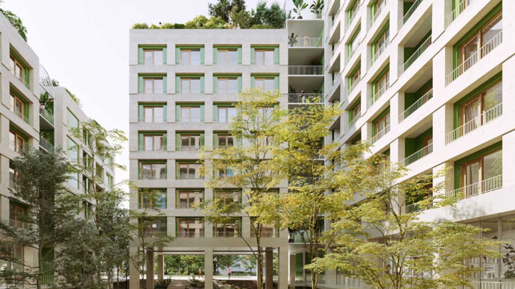 Panneaux de façades bas carbone pour les lots de logements "Petit" et "Chaufferie" d'Eiffage Construction, dans le cadre de la réhabilitation de l'écoquartier de Saint-Vincent-du-Paul à Paris 14
